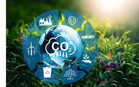 Infografik zu Umweltthemen im Maschinenbau - CO2-Reduzierung, erneuerbare Energien, Ressourcenschonung
